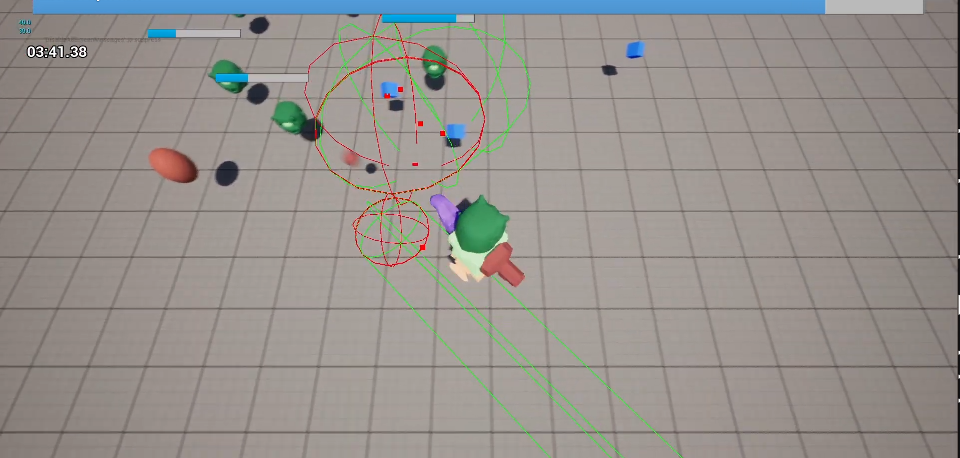 Screenshot of the game Lil Freaks. A chimera creature stands in the middle of the screen with floating heads attacking them on a grey background. 