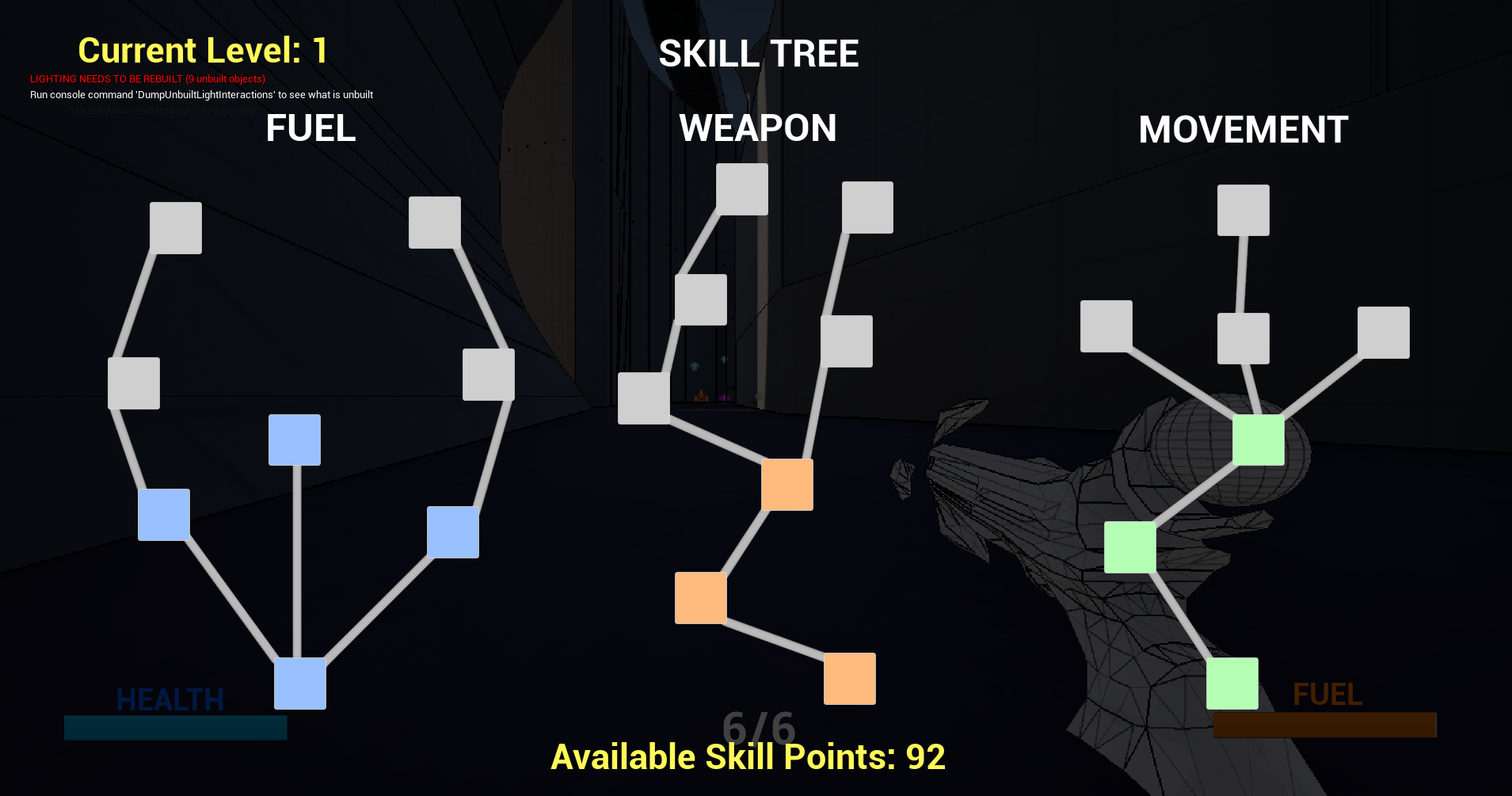 A screenshot of  skill tree inside Supernova with the "Ricochet" upgrade highlighted. 